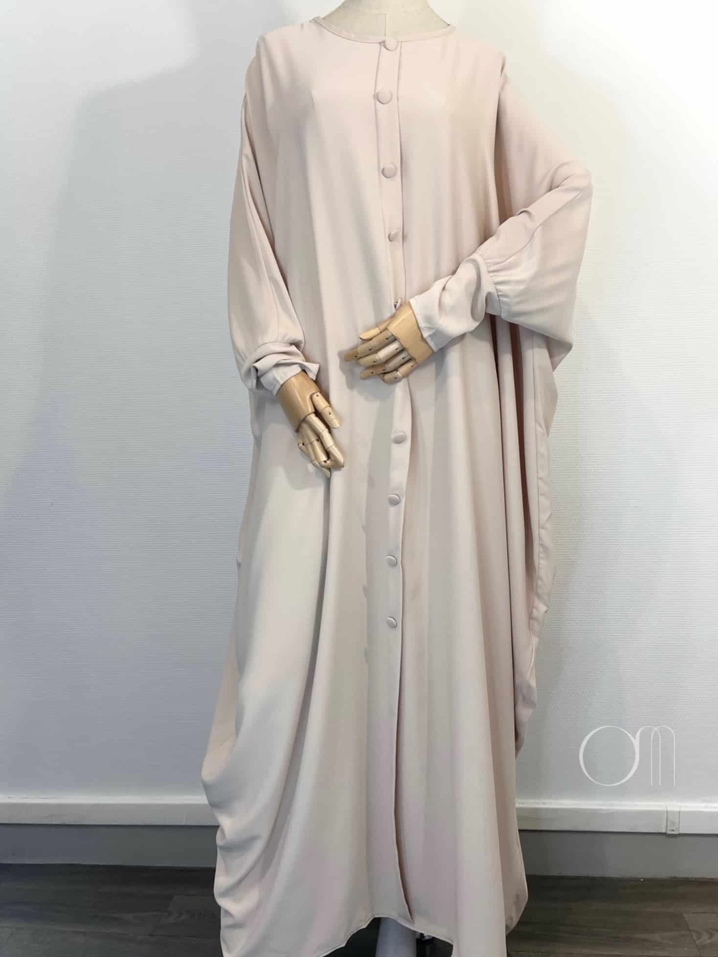 Abaya femme saoudienne à bouton Soie de Médine – FATIMA - Beige clair