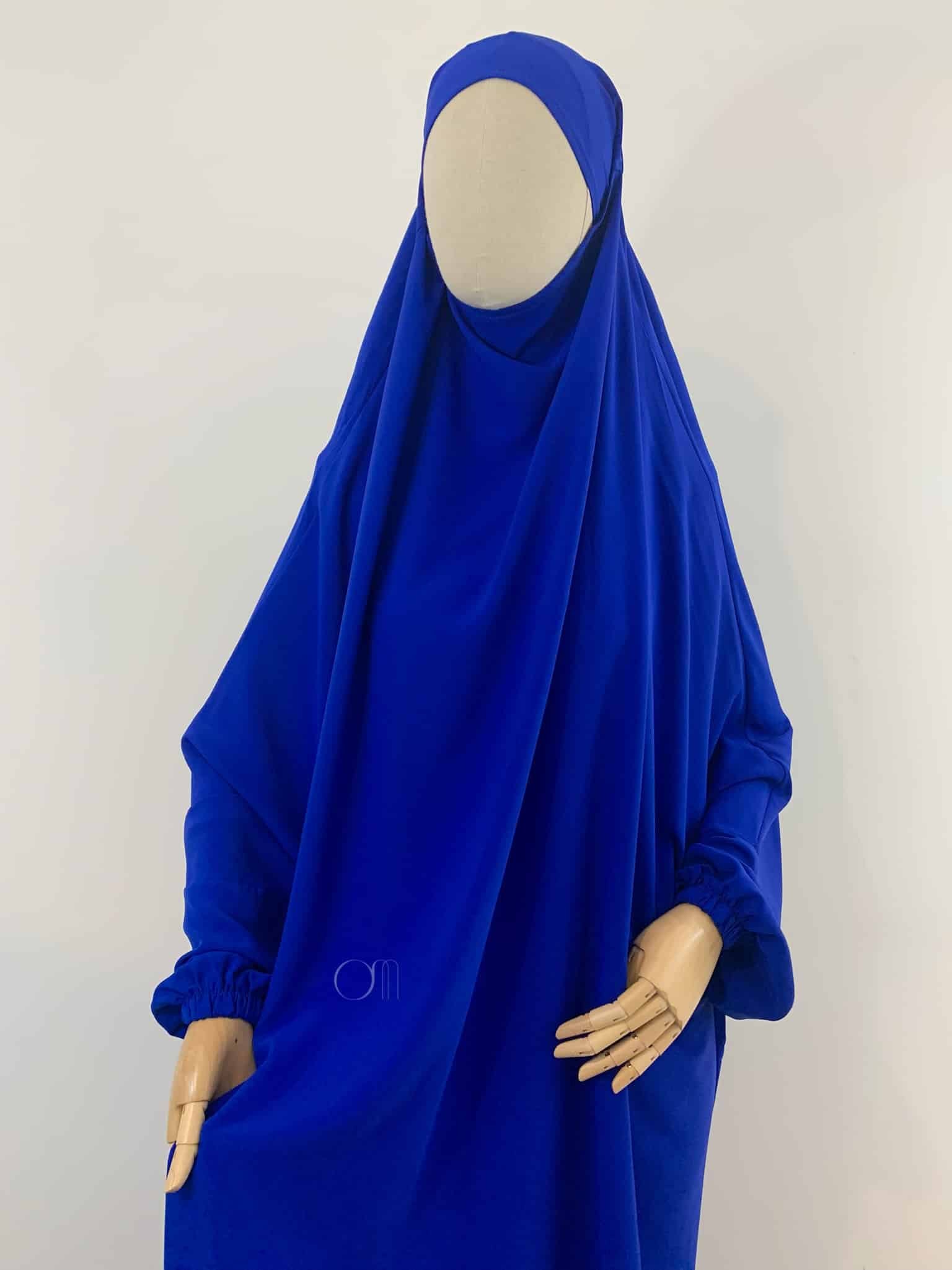 Jilbab 1 pièce Soie de Médine - Bleu Saphir
