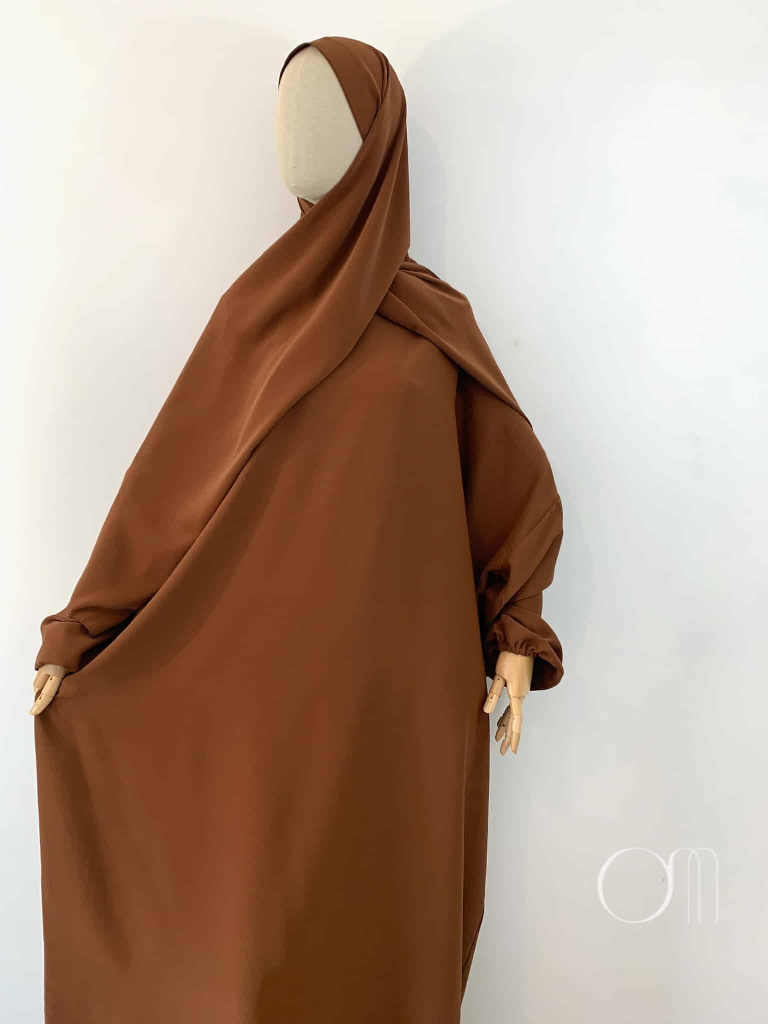 Robe de prière hijab intégré - Marron