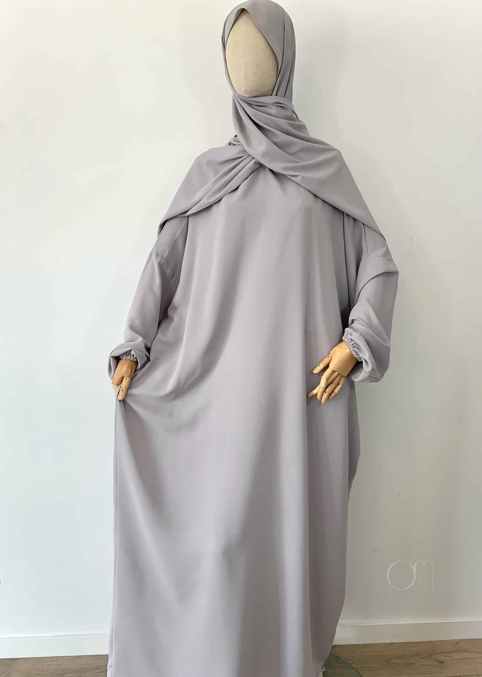 Robe de prière hijab intégré - Gris clair
