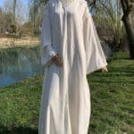 Abaya brodée Aid femme - blanc cassé