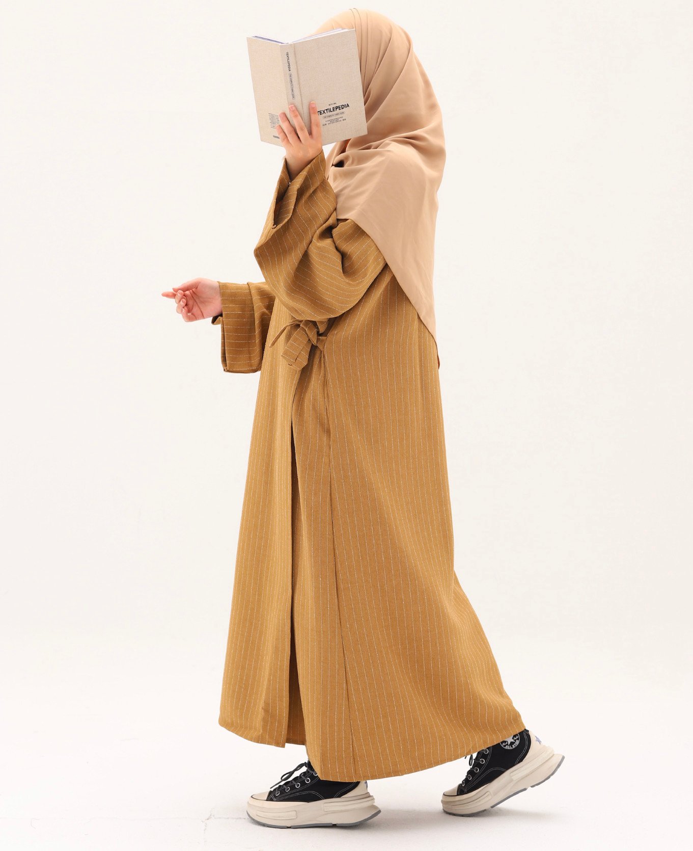 Abaya kimono à nouer- rayé camel