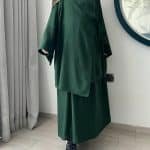 Ensemble kimono jupe en lin naturel - vert sapin