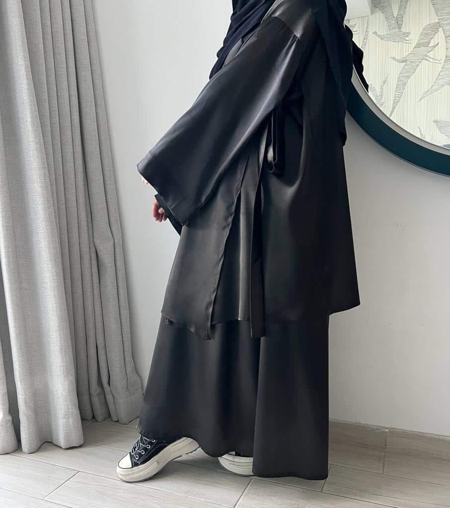 Ensemble kimono jupe - satin noir
